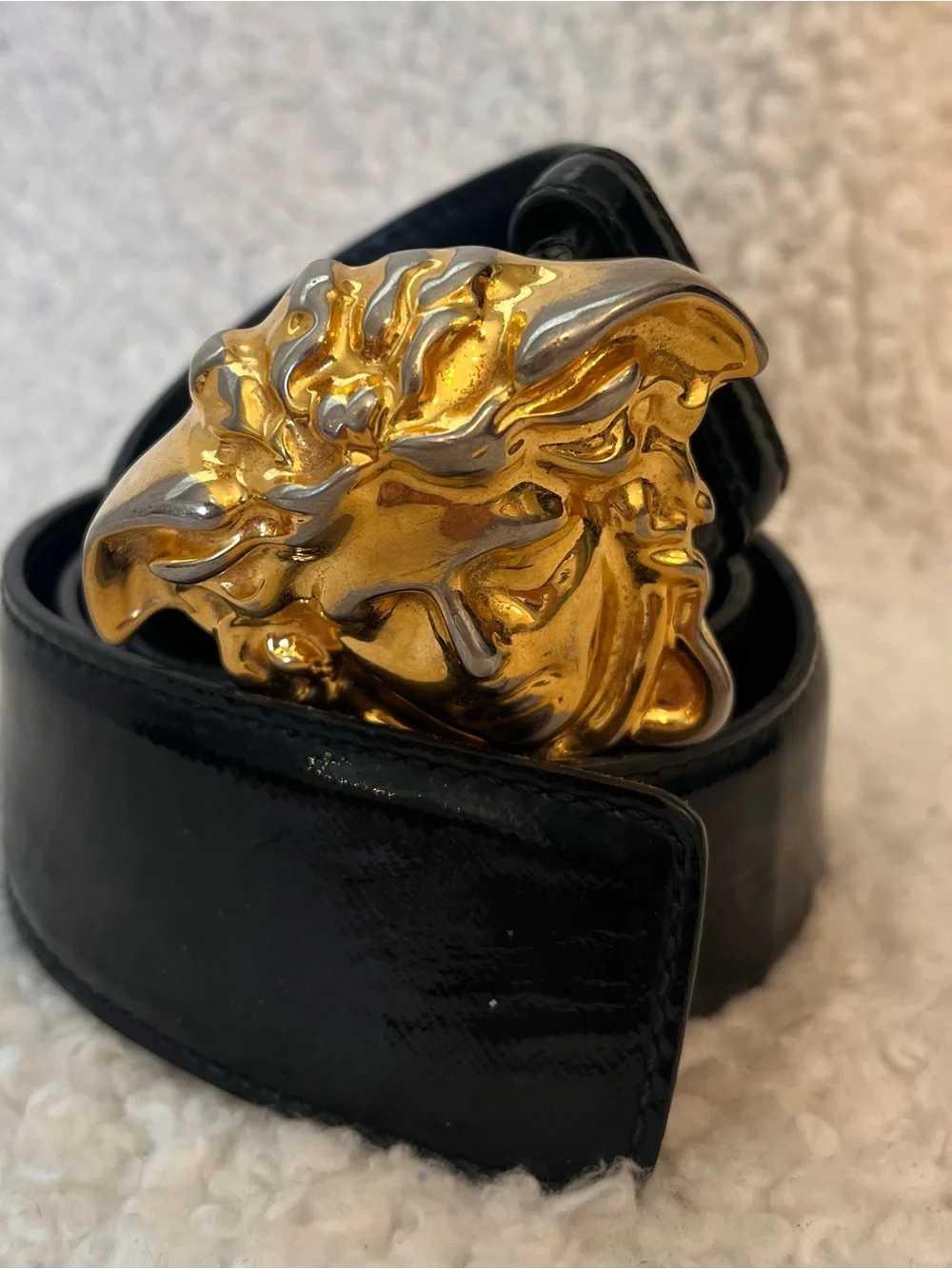 Versace Black Patent Leather Belt Gold Medusa Buckle Grecian Greek 44 inch - Picture 12 of 12